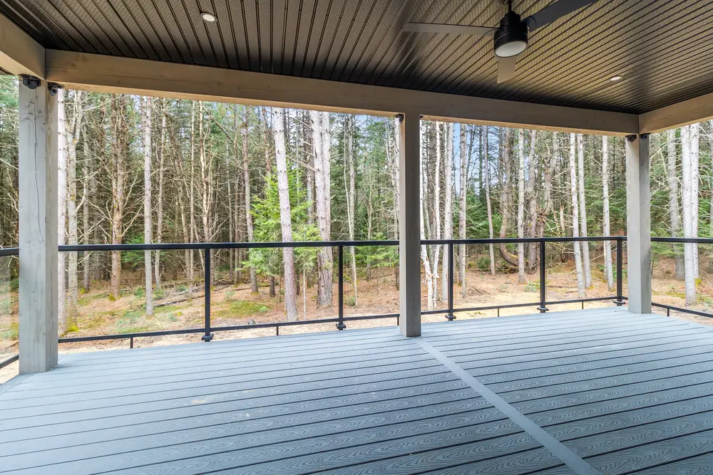 Covered deck at Dwight Beach Road looking into the pines
