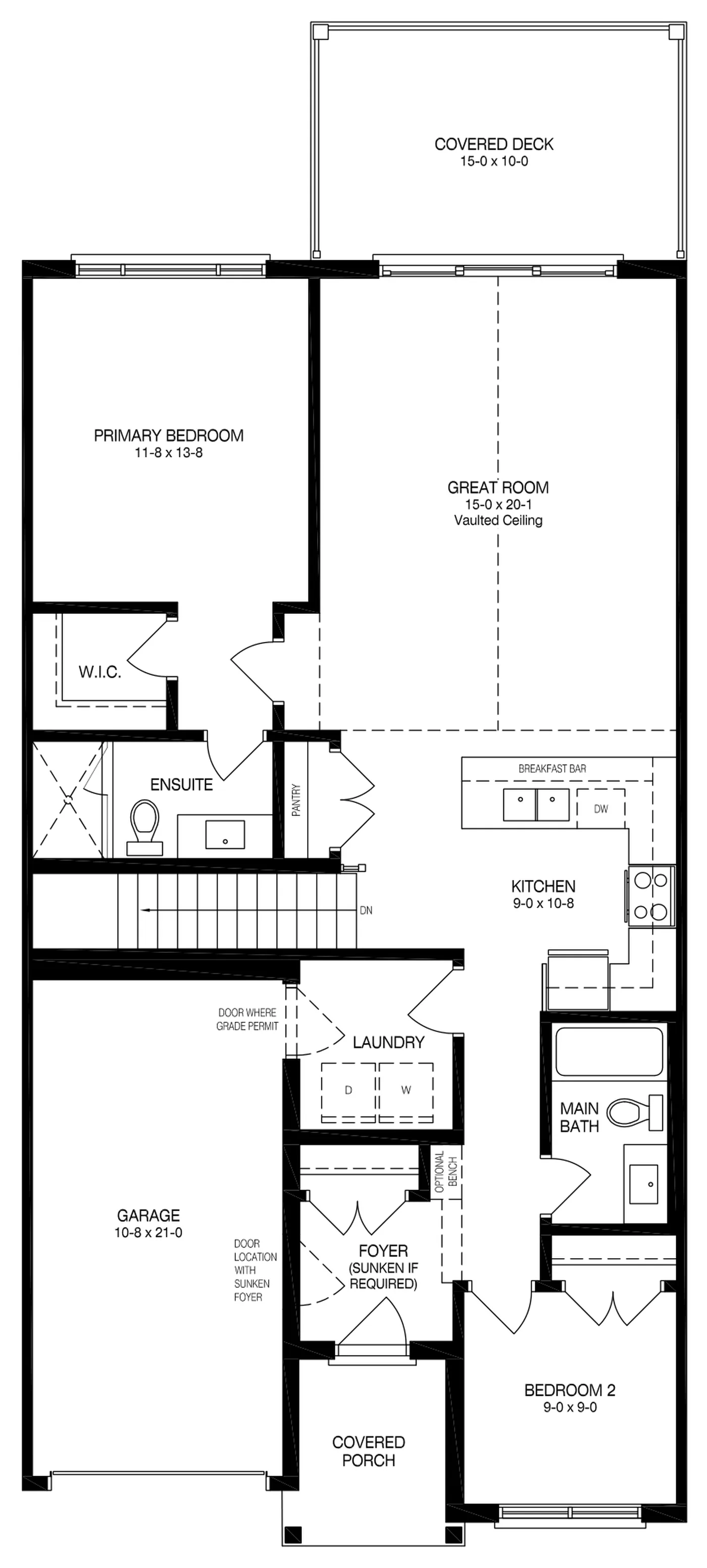 Main floor plan of the interior townhome unit, 1,167 square feet